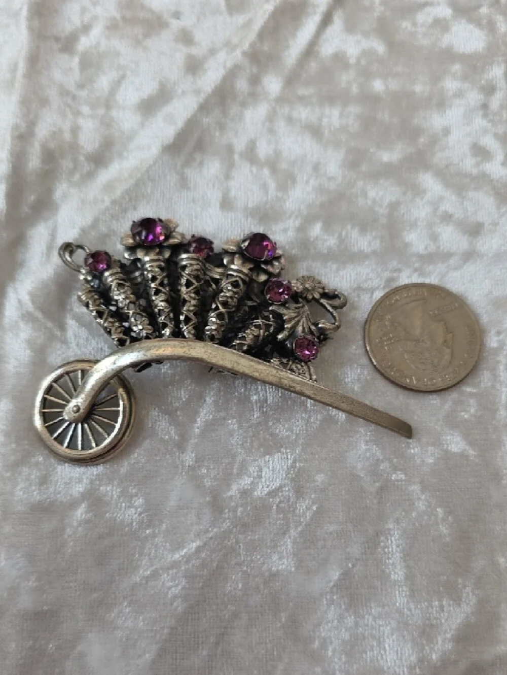 RARE FIND Signed Napier Vintage Book Piece Wheelbarrow Of Purple Flowers